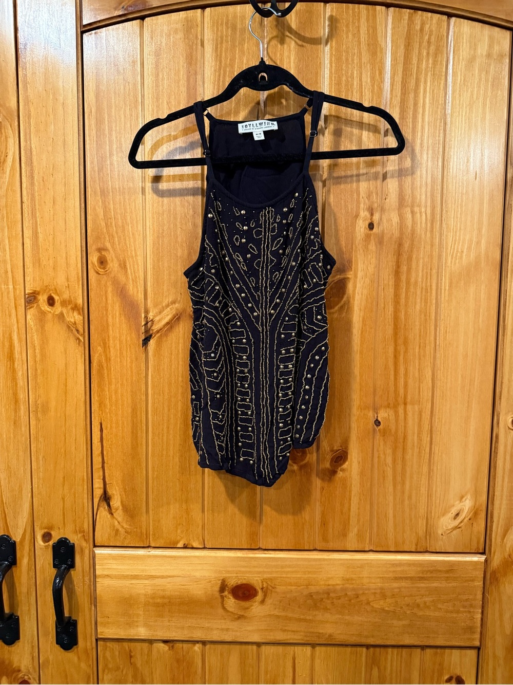 Idyllwind Black Tank Top with Gold Bead Embellishment